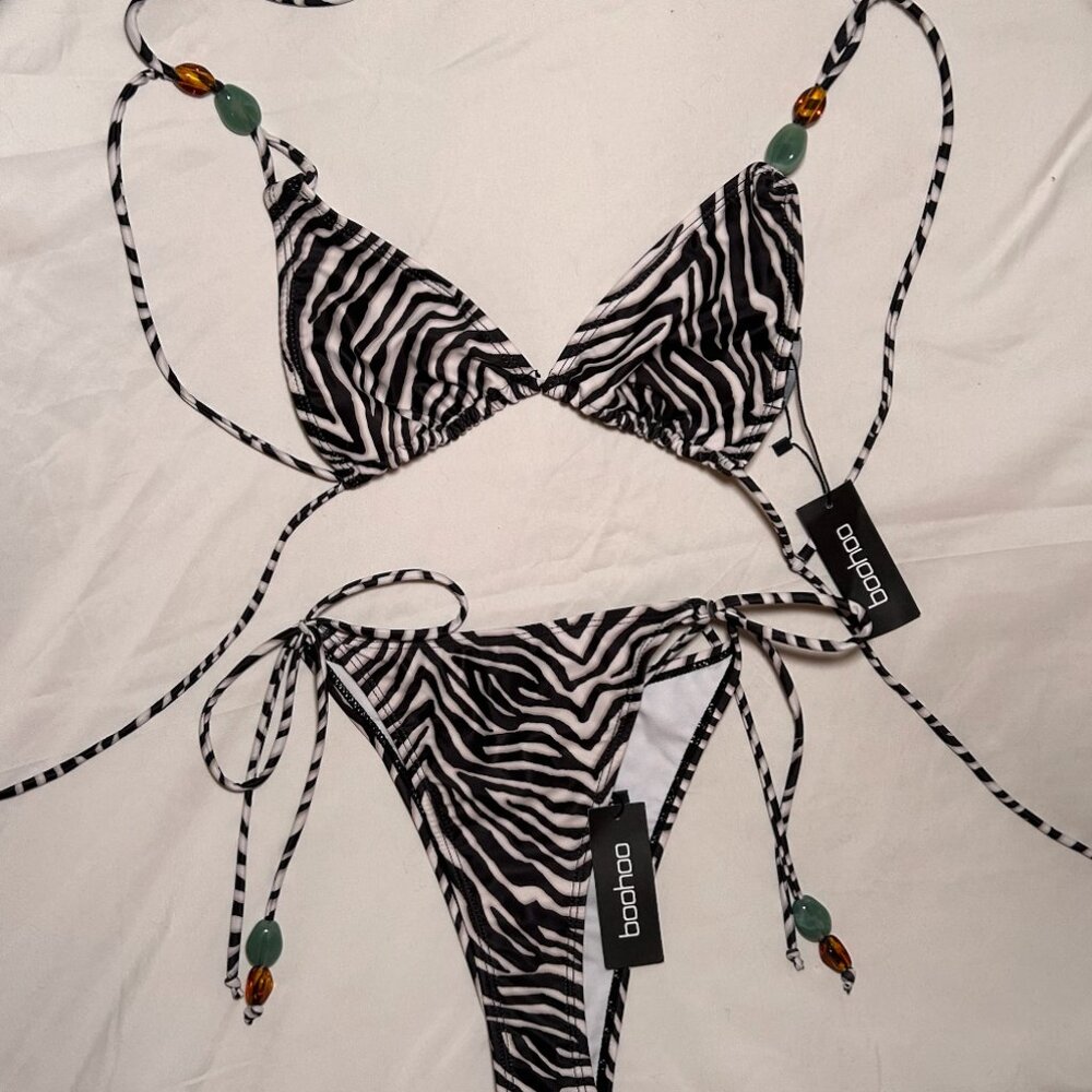 Zebra Print Bikini w/ Crystal Details